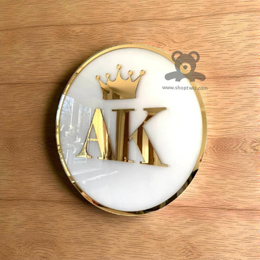 ShopTwiz Circle White Golden Border Letter Design Name Plate for House and Office
