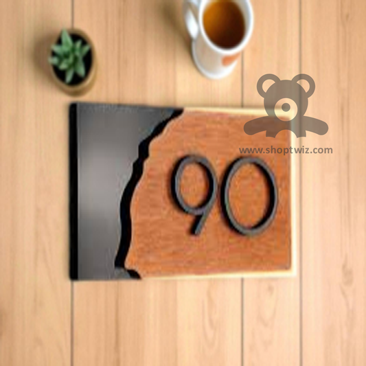 ShopTwiz Rectangle Black Wood Design Black Letter Name Plate for House and Office