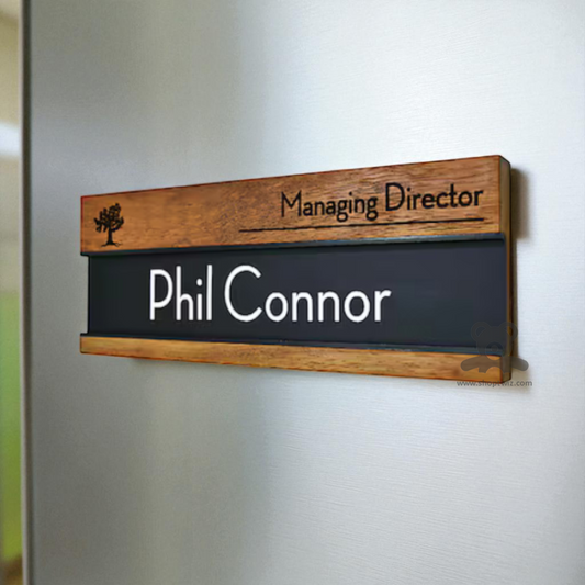 ShopTwiz Rectangle Wood Black Acrylic White Letter Name Plate for House and Office