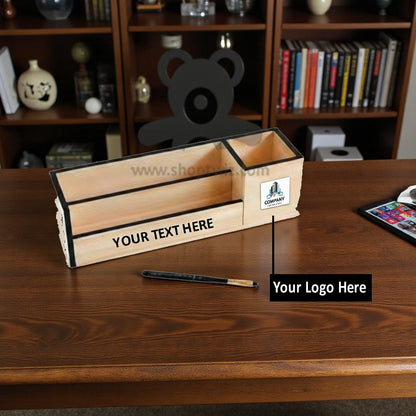 ShopTwiz Customized Wooden Desk Organizer – Personalize with Logo or Name | Elegant Corporate Gift