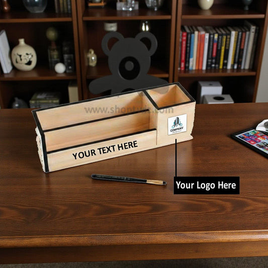 ShopTwiz Customized Wooden Desk Organizer – Personalize with Logo or Name | Elegant Corporate Gift