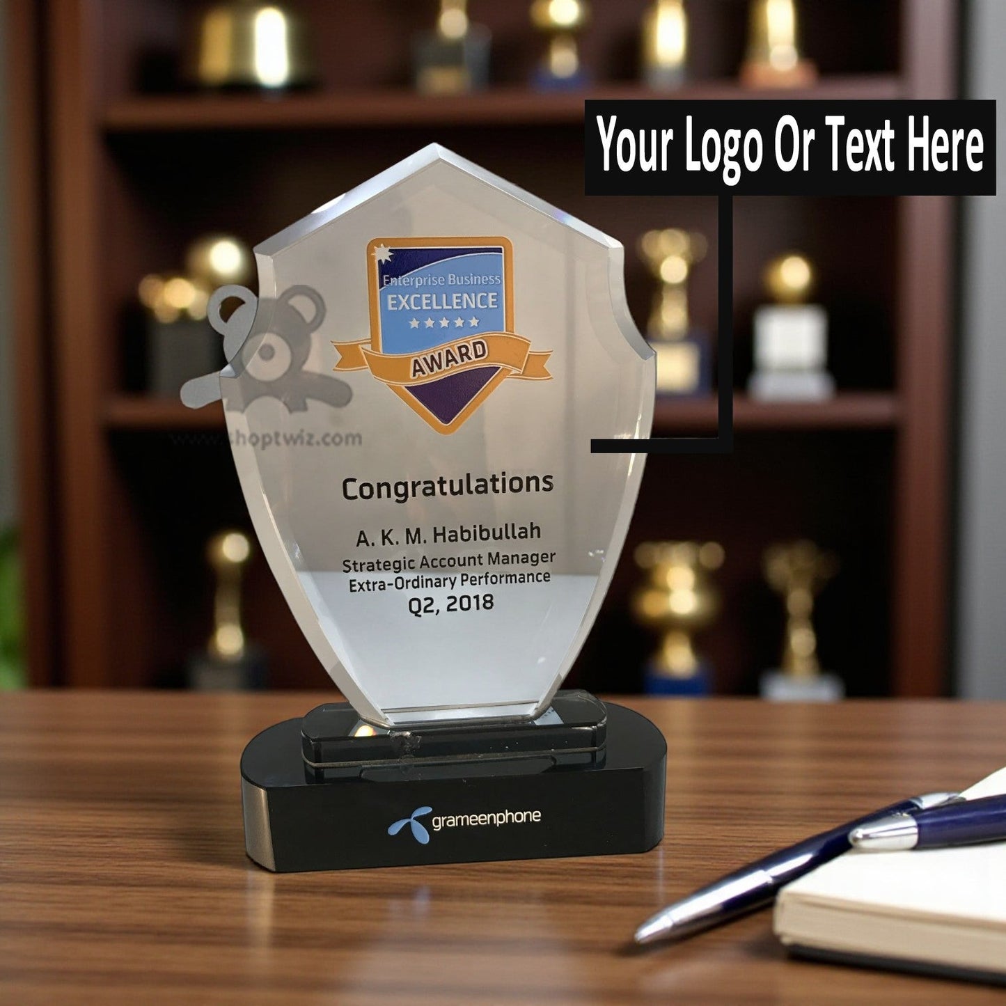 ShopTwiz Customized Crystal Trophy – Personalized Logo & Name Corporate Gift