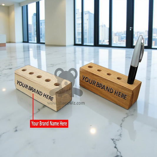 ShopTwiz Customized Wooden Pen Stand – Personalize with Logo or Name | Corporate Desk Gift