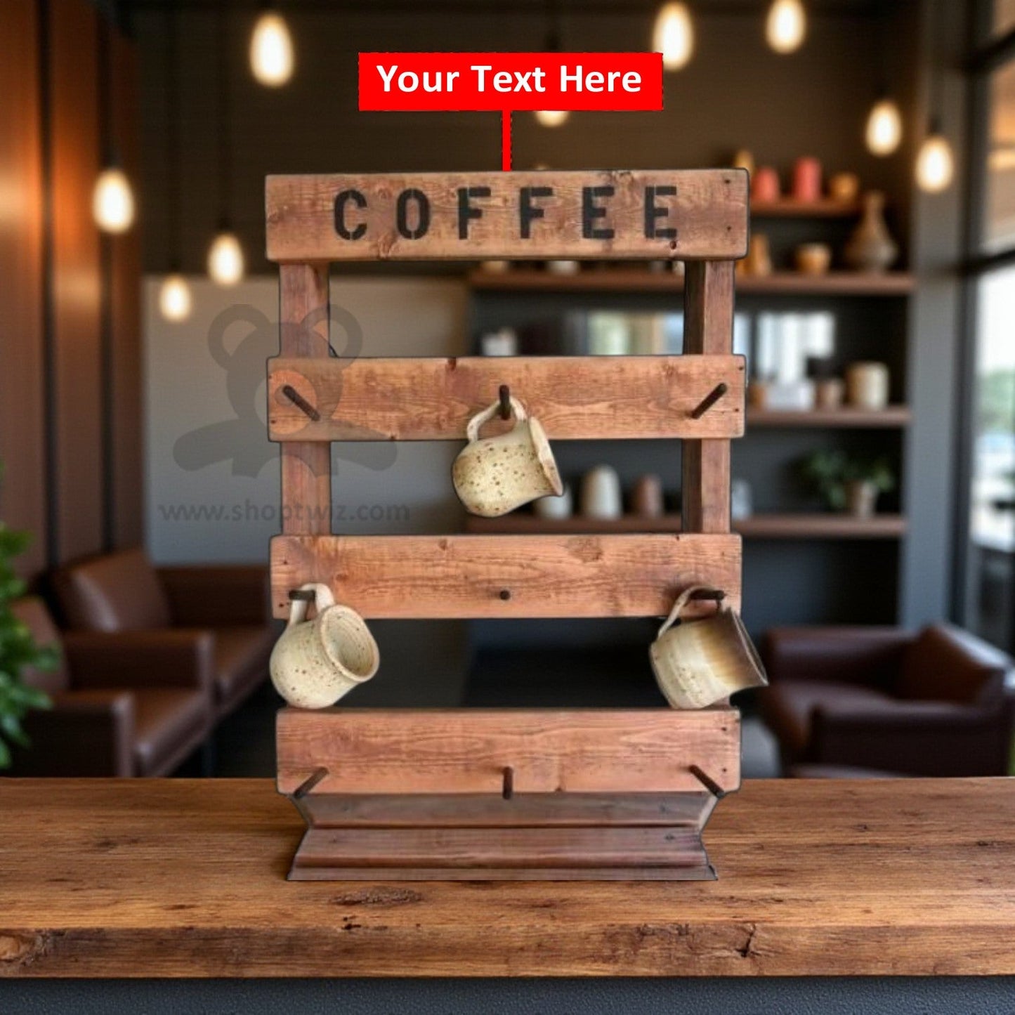 ShopTwiz Customized Wooden Coffee Stand – Personalize with Logo or Name | Elegant Corporate Gift