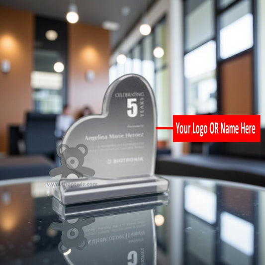 ShopTwiz Customized Acrylic Love Heart Award – Personalized Logo & Name Corporate Gift