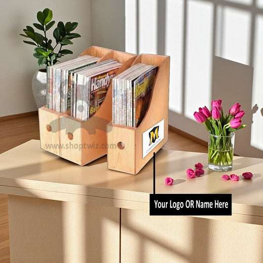 ShopTwiz Customized Wooden Magazine Holder – Personalize with Logo or Name | Elegant Corporate Gift