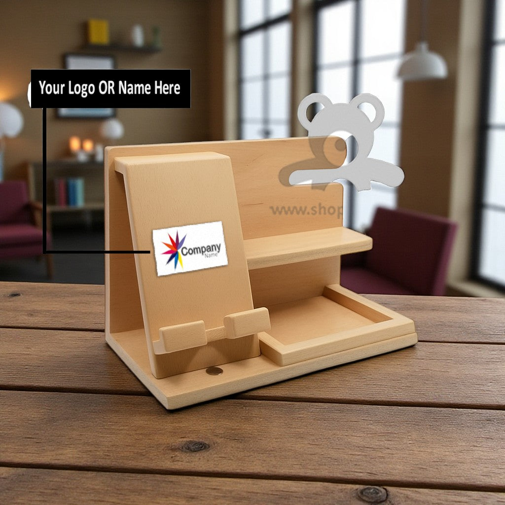ShopTwiz Customized Wooden Mobile Stand – Personalize with Logo or Name | Elegant Corporate Gift