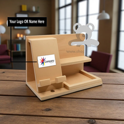 ShopTwiz Customized Wooden Mobile Stand – Personalize with Logo or Name | Elegant Corporate Gift