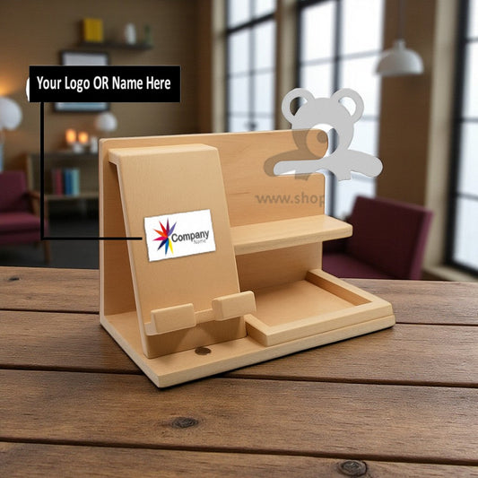 ShopTwiz Customized Wooden Mobile Stand – Personalize with Logo or Name | Elegant Corporate Gift