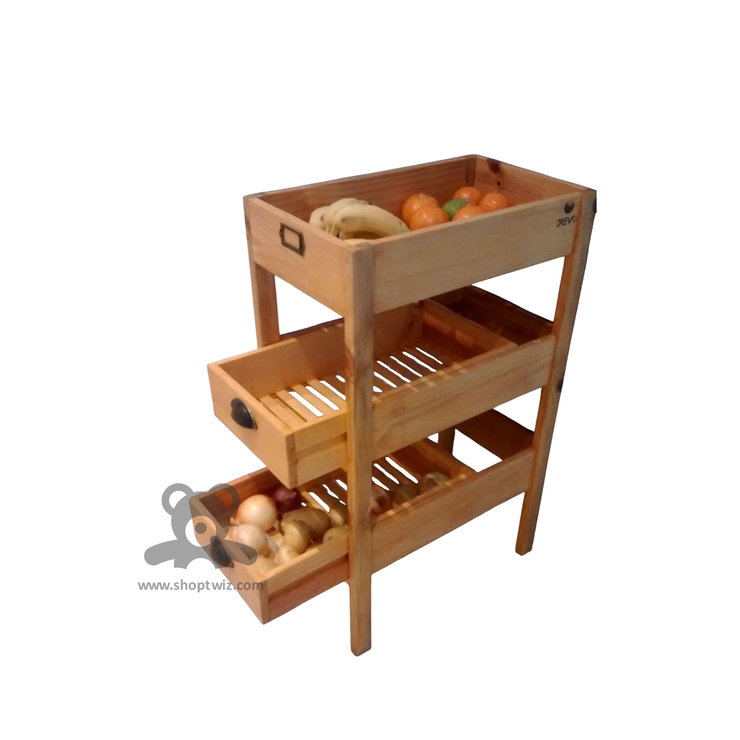ShopTwiz Wooden Fruit Storage Tray with 3 Boxes