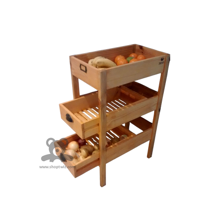 ShopTwiz Wooden Fruit Storage Tray with 3 Boxes