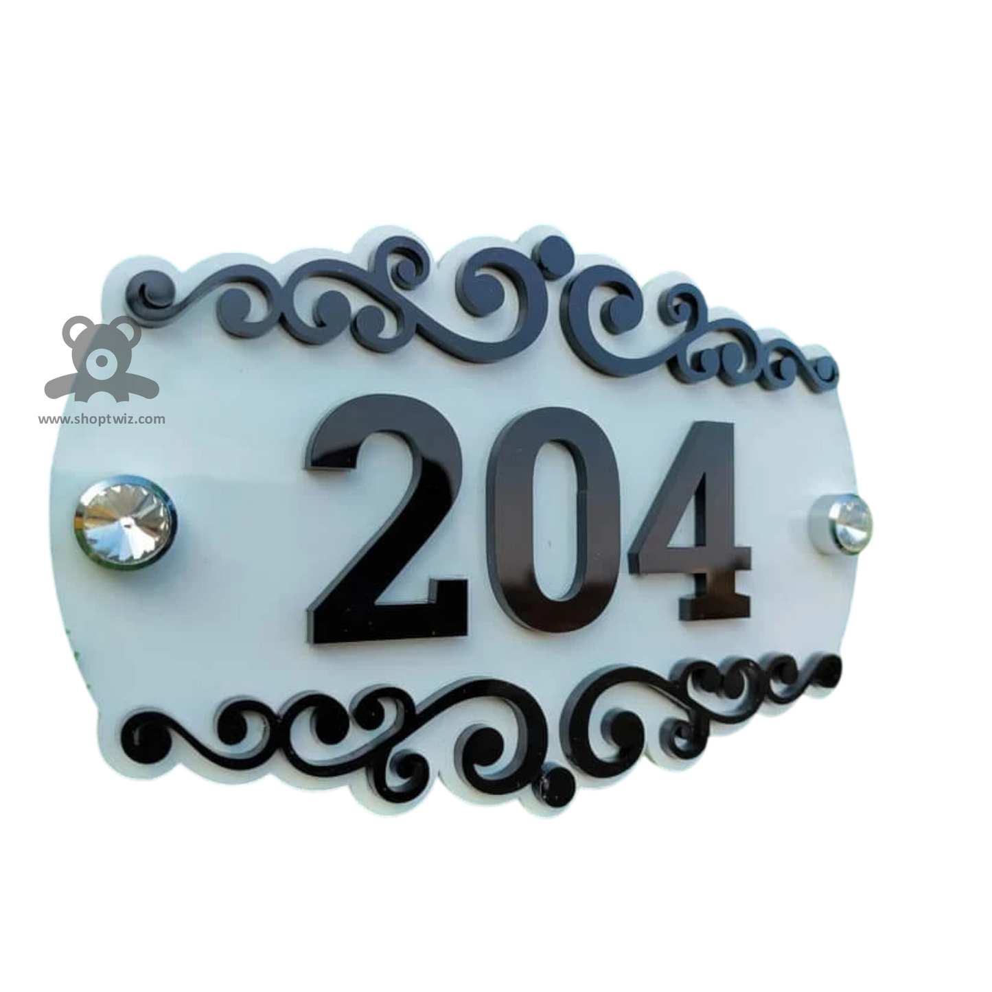 ShopTwiz Rectangle White Acrylic Black Design with Letter Name Plate for House and Office