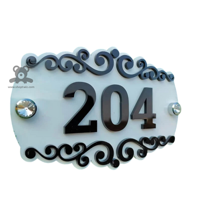 ShopTwiz Rectangle White Acrylic Black Design with Letter Name Plate for House and Office
