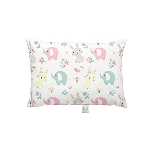 Prints and Cuts Toddler/Baby/New Born Pillow with Extra Soft Pillow Cover - Elephant and Bunny - 9" x 12" - Baby Pillow for Bedding, Bed Set - (Set of 1)