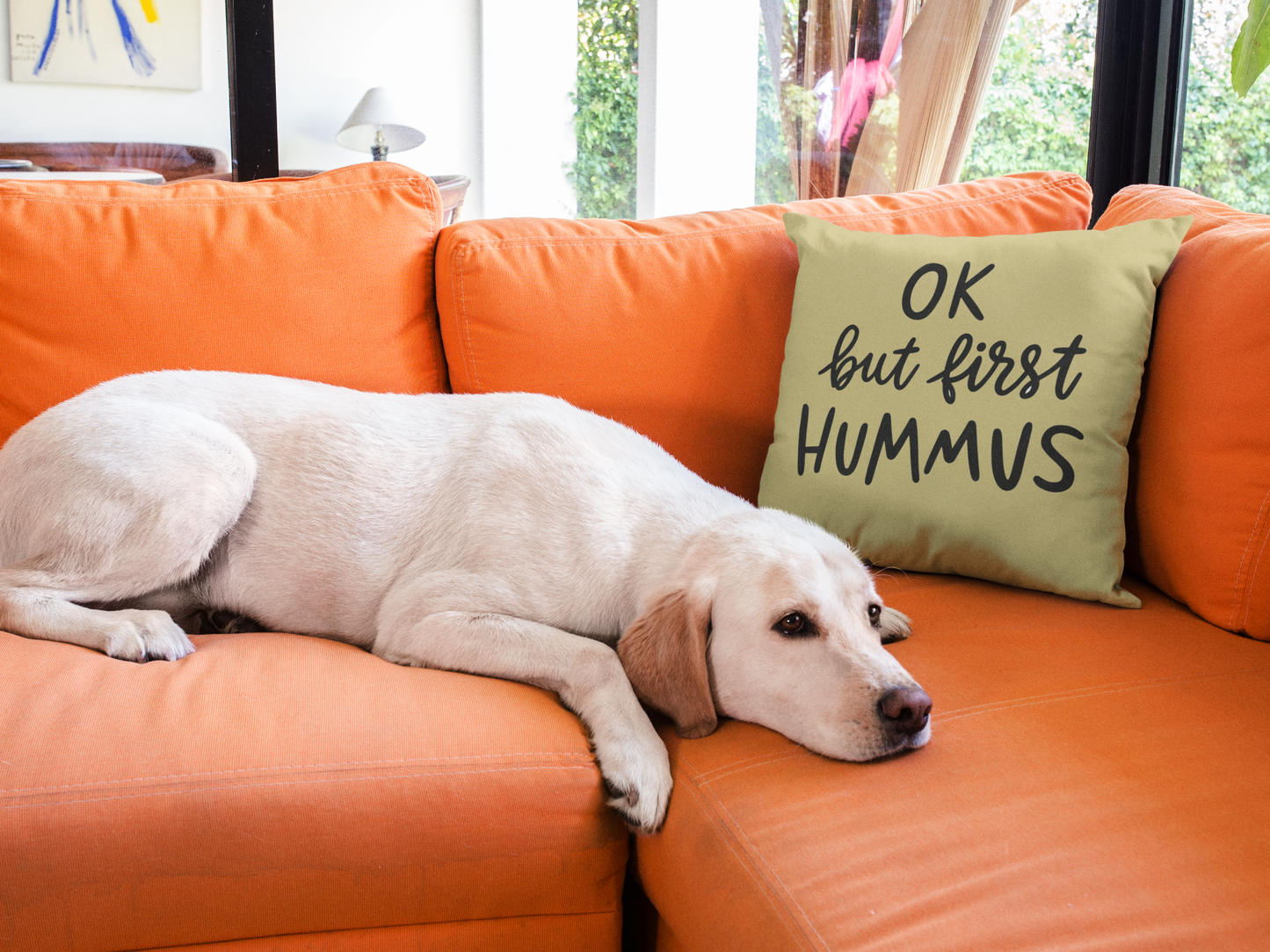 Ok But Fisrt Hummus Printed Cushion