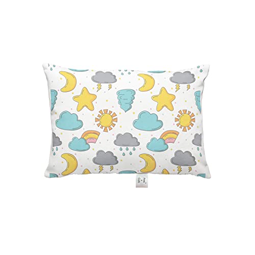 Prints and Cuts Toddler/Baby/New Born Pillow with Extra Soft Pillow Cover - Moon Rain Star - 9" x 12" - Baby Pillow for Bedding, Bed Set - (Set of 1)