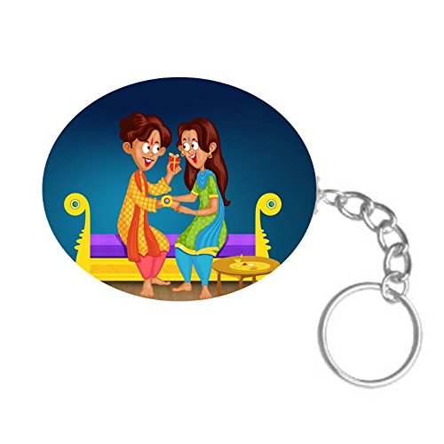 ShopTwiz Rakhsha Bandhan Printed Wooden (Oval Shape) Keyring