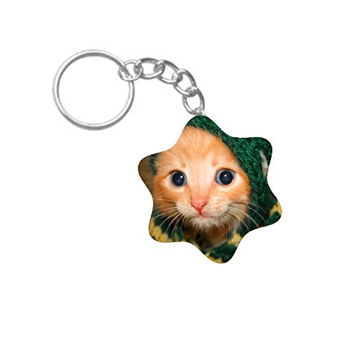 ShopTwiz Cat with Decent Face Printed Wooden (Hexagon) Keyring