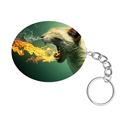 ShopTwiz Cat Fire Printed Wooden (Oval Shape) Keyring