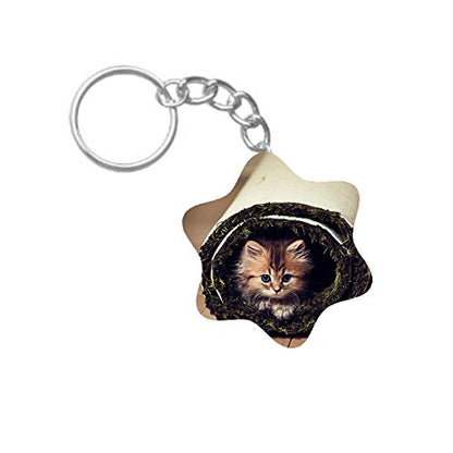 ShopTwiz Lazy Cat Printed Wooden (Hexagon) Keyring