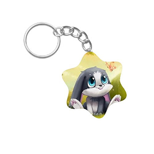 ShopTwiz Bunny Printed Wooden (Hexagon) Keyring