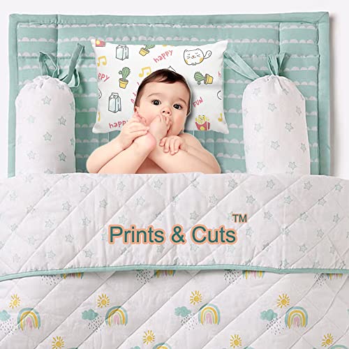 Prints and Cuts Toddler/Baby/New Born Pillow with Extra Soft Pillow Cover - Happy Cat Cactus - 9" x 12" - Baby Pillow for Bedding, Bed Set - (Set of 1)
