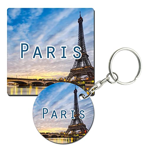 Prints and Cuts Paris Beauty Set of Fridge Magnet and Key Chain (Combo)