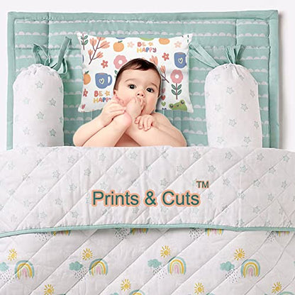 Prints and Cuts Toddler/Baby/New Born Pillow with Extra Soft Pillow Cover - Be Happy - 9" x 12" - Baby Pillow for Bedding, Bed Set - (Set of 1)