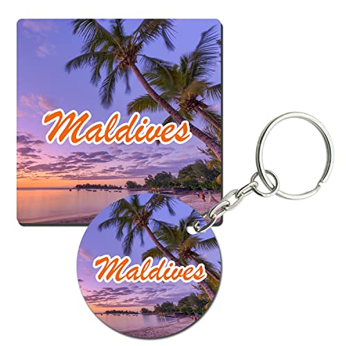 Prints and Cuts Maldives Paradise Set of Fridge Magnet and Key Chain (Combo)