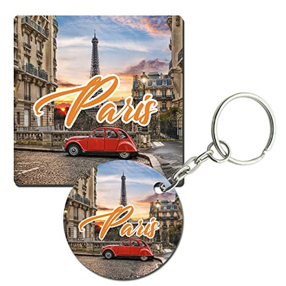 Prints and Cuts Paris Beautiful Set of Fridge Magnet and Key Chain (Combo)