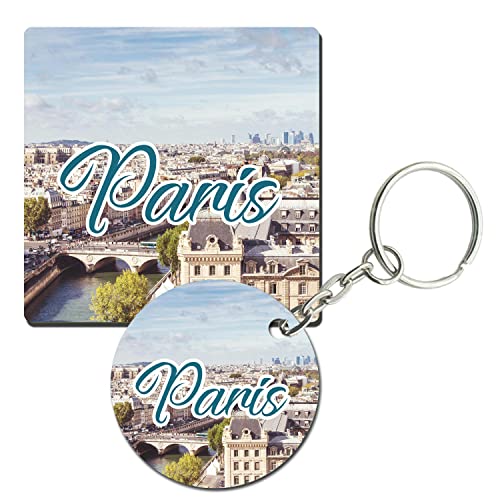 Prints and Cuts Paris Travel Set of Fridge Magnet and Key Chain (Combo)