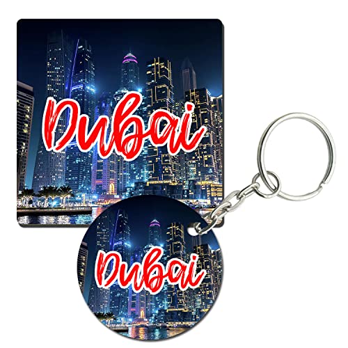 Prints and Cuts Dubai Beautiful Set of Fridge Magnet and Key Chain (Combo)