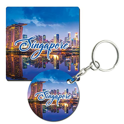 Prints and Cuts Singapore Travel Set of Fridge Magnet and Key Chain (Combo)