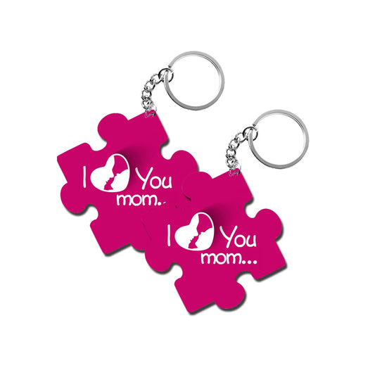 ShopTwiz I Love You Mom Wooden Puzzle Key Ring (Set of 2)