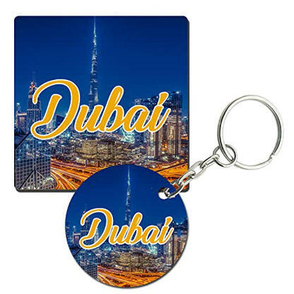 Prints and Cuts Dubai Set of Fridge Magnet and Key Chain (Combo)