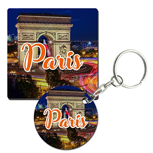 Prints and Cuts Paris Tour Set of Fridge Magnet and Key Chain (Combo)