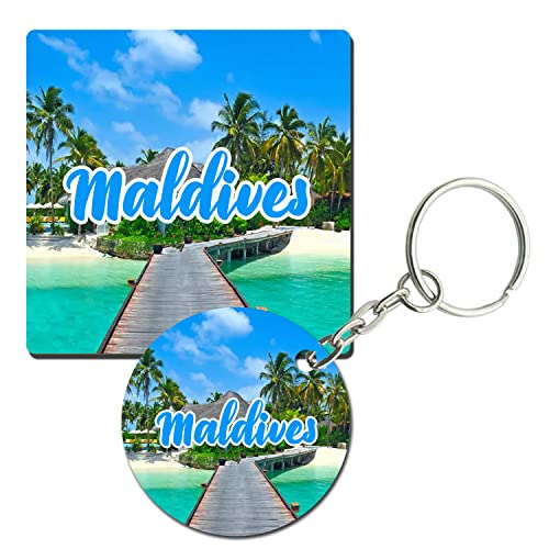 Prints and Cuts Maldives Wonderland Set of Fridge Magnet and Key Chain (Combo)