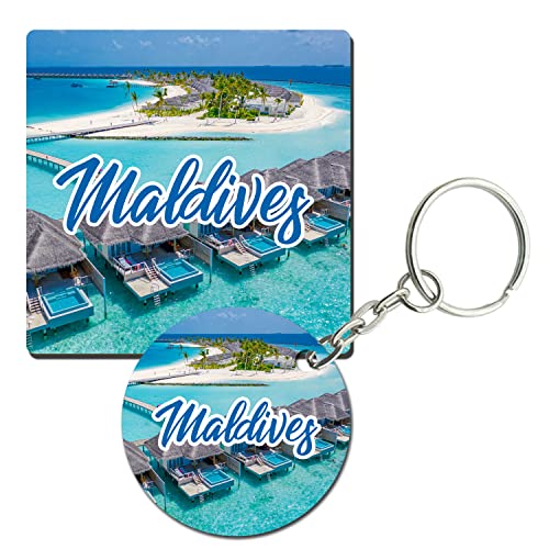 Prints and Cuts Maldives Beautiful Set of Fridge Magnet and Key Chain (Combo)