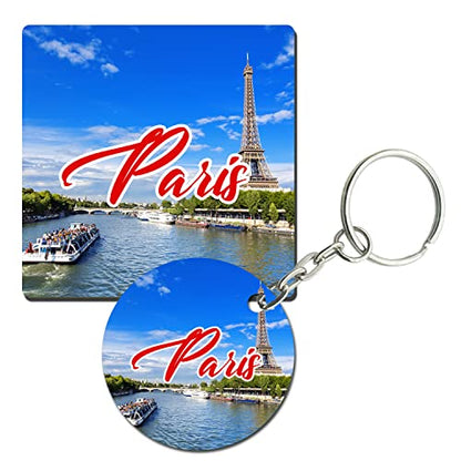 Prints and Cuts Paris Scenic Set of Fridge Magnet and Key Chain (Combo)
