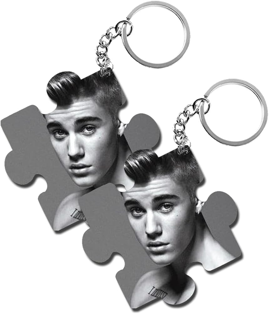 ShopTwiz Justin Bieber (B&W) Wooden Puzzle Key Ring (Set of 2)