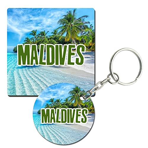 Prints and Cuts Maldives Collection Set of Fridge Magnet and Key Chain (Combo)