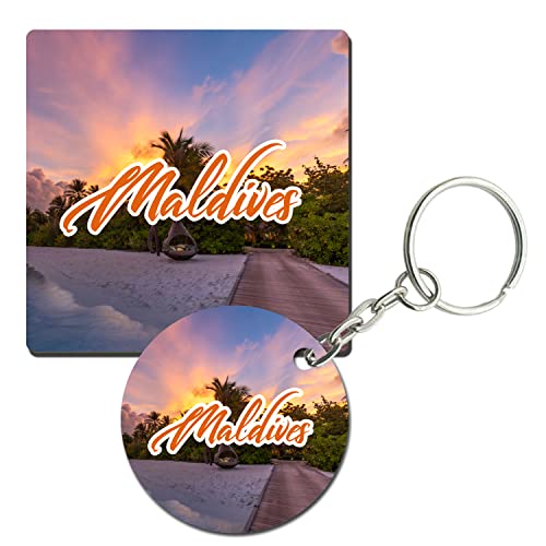 Prints and Cuts Maldives Elegent Set of Fridge Magnet and Key Chain (Combo)