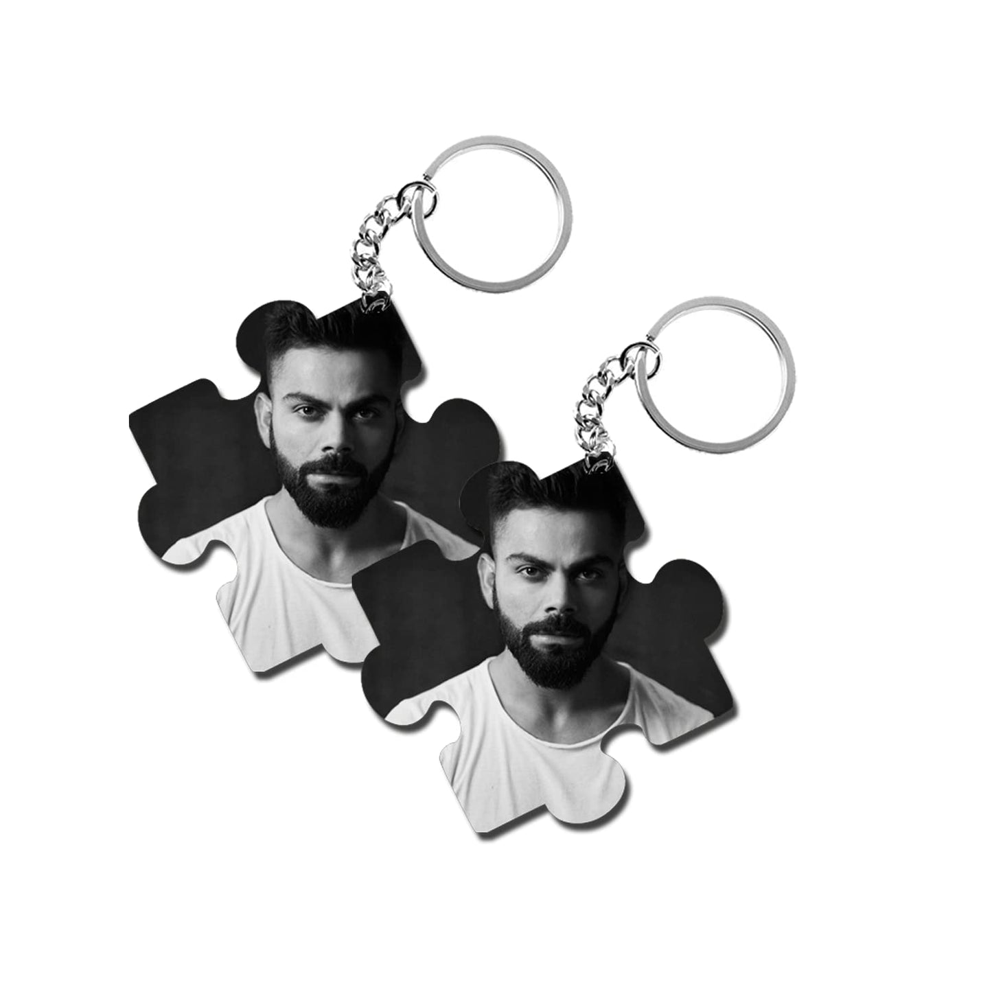 ShopTwiz Virat Kohli (B&W) Wooden Puzzle Key Ring (Set of 2)