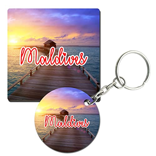 Prints and Cuts Maldives Magnificent Set of Fridge Magnet and Key Chain (Combo)