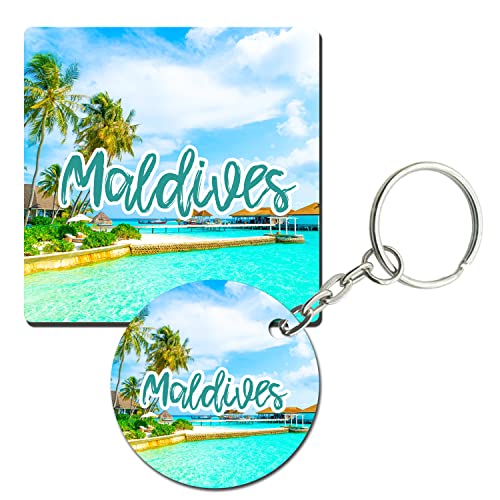 Prints and Cuts Maldives Picture Set of Fridge Magnet and Key Chain (Combo)