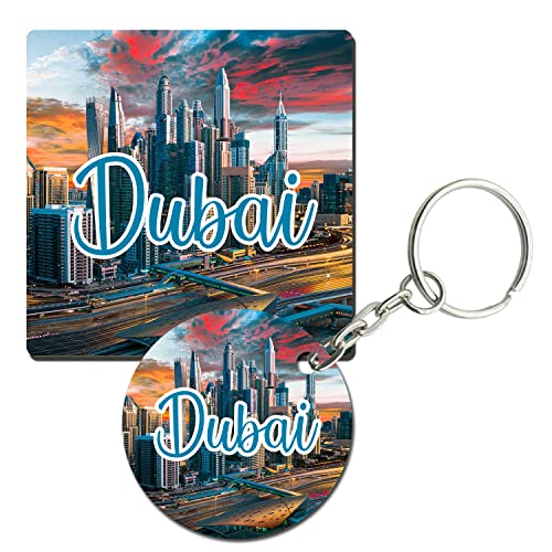 Prints and Cuts Dubai Tour Set of Fridge Magnet and Key Chain (Combo)