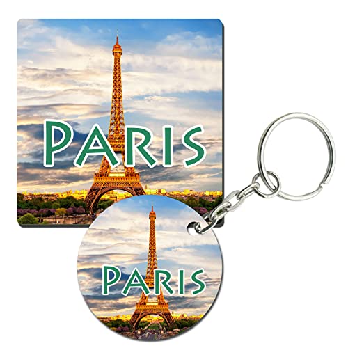 Prints and Cuts Paris Set of Fridge Magnet and Key Chain (Combo)