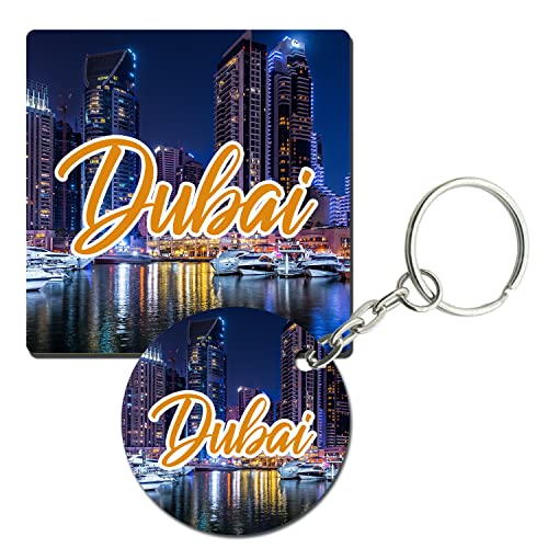 Prints and Cuts Dubai Beauty Set of Fridge Magnet and Key Chain (Combo)