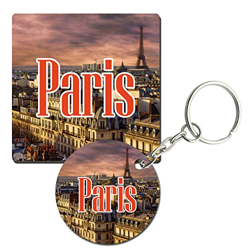 Prints and Cuts Paris Scenery Set of Fridge Magnet and Key Chain (Combo)