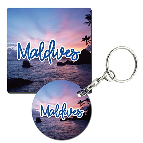 Prints and Cuts Maldives Alluring Set of Fridge Magnet and Key Chain (Combo)